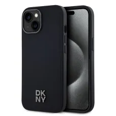 DKNY PU bőr Stack Logo Magsafe iPhone 15 tok fekete