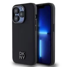 DKNY PU Bőr Stack Logo Magsafe iPhone 15 Pro tok Fekete