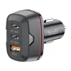 Budi autós töltő, USB + 2x USB-C, 60W, PD + QC (fekete) - 0. kép