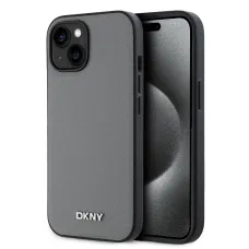 DKNY PU Bőr Ezüst Fém Logó Magsafe tok iPhone 13-hoz Szürke