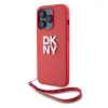 DKNY PU bőr Stack Logo csuklópántos tok iPhone 14 Pro piros - 0. kép