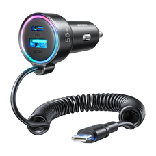 Joyroom JR-CL07 autós töltő, 3-az-1-ben, 1x USB + 1x PD, 55W + Type-C kábel (fekete)