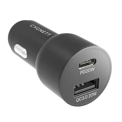 Cygnett USB, USB-C 20W autós töltő (fekete)