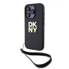 DKNY PU Bőr Stack Logo Csuklópántos tok iPhone 14 Pro Fekete - 0. kép