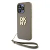 DKNY PU bőr Stack Logo csuklópántos tok iPhone 14 Pro Max Bézs - 0. kép