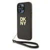 DKNY PU bőr Stack Logo csuklópántos tok iPhone 15 Pro-hoz Barna - 0. kép