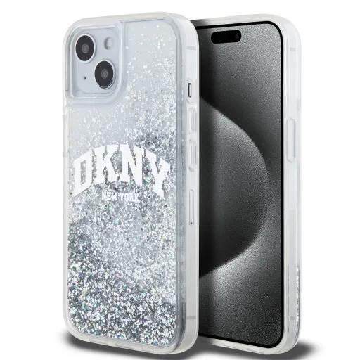 DKNY Folyékony Csillámos Ív Logós tok iPhone 14 Átlátszó