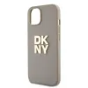 DKNY PU bőrből készült logós csuklópántos tok iPhone 15-höz, bézs - 1. kép