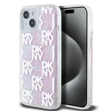 DKNY Liquid Glitter Checkered Pattern tok iPhone 15 Pink