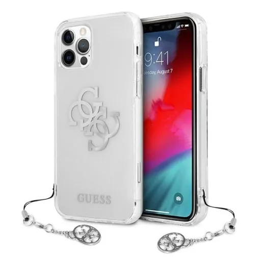 Guess GUHCP12LKS4GSI iPhone 12 Pro Max 6,7 hüvelykes átlátszó tok 4G ezüst medálgyűjtemény,