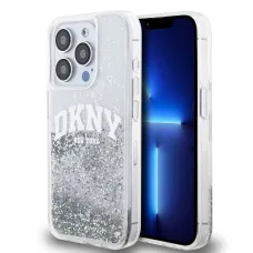 DKNY Folyékony Csillám Ívelt Logó iPhone 14 Pro tok Átlátszó