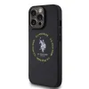 U.S. Polo PU bőr nyomtatott kerek Double Horse MagSafe tok iPhone 15 Pro fekete - 0. kép