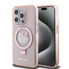 Hello Kitty IML gyűrűs tartó flitteres Kitty fej logó MagSafe tok iPhone 15 Pro Pink