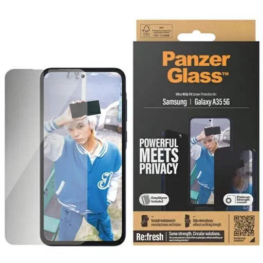 PanzerGlass Ultra-Wide Fit Privacy edzett üvegfólia pozicionálóval Samsung Galaxy A35 5G-hez