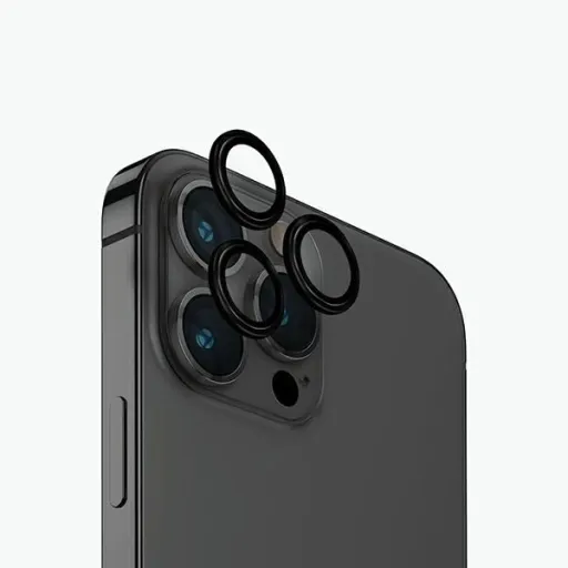 Uniq Optix Aluminium Kamera Lencsevédő iPhone 15 Pro kamerához applikátorral - fekete Uniq Optix Aluminium Kamera Lencsevédő iPhone 15 Pro kamerához applikátorral - fekete