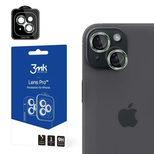 3mk Lens Protection Pro kamera fedő iPhone 15 Plus-hoz - zöld, üvegfólia