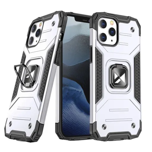 Wozinsky Ring Armor tok iPhone 14 Pro páncélozott tok mágneses tartó gyűrű ezüst