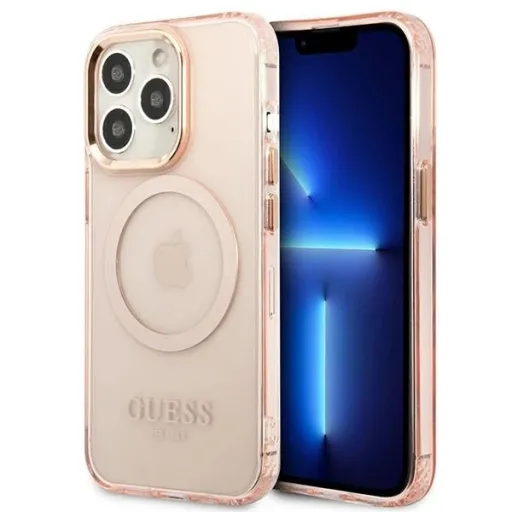 Guess Gold Outline Translucent MagSafe tok iPhone 13 Pro Max - rózsaszín