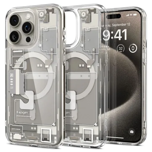 Spigen Ultra Hybrid Mag tok iPhone 15 Pro Max - természetes titán (Zero One mintázat) Spigen Ultra Hybrid Mag tok iPhone 15 Pro Max - természetes titán (Zero One mintázat)
