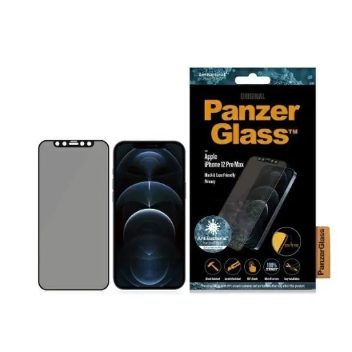 PanzerGlass E2E Super+ Microfracture antibakteriális edzett üveg iPhone 12 Pro Max-hoz - fekete kerettel üvegfólia