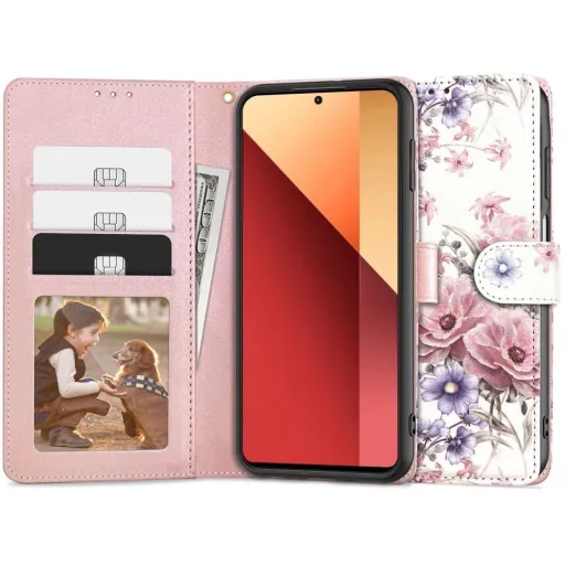 Tech-Protect Wallet tok Xiaomi Redmi Note 13 Pro 4G / LTE - pink flowers Tech-Protect Wallet tok Xiaomi Redmi Note 13 Pro 4G / LTE - pink flowers