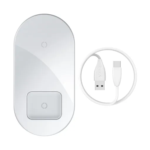 Baseus Simple 2in1 vezeték nélküli telefon és airpods Qi töltő 18W fehér (WXJK-02)