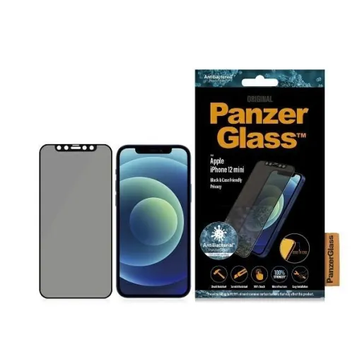 PanzerGlass E2E Super+ Microfracture antibakteriális edzett üveg iPhone 12 mini-hez - fekete kerettel üvegfólia