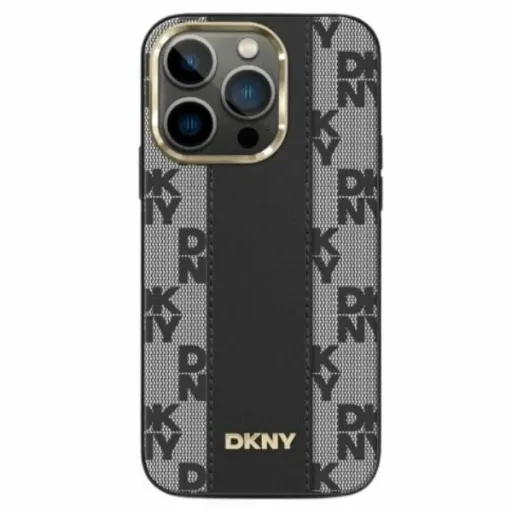 DKNY Bőr Kockás Mono Minta MagSafe Tok iPhone 14 Pro Max - Fekete