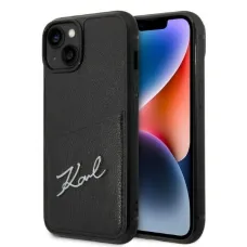 Karl Lagerfeld Signature Logo Cardslot tok iPhone 14 Plus - fekete