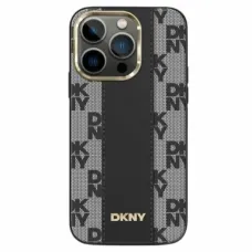 DKNY Bőr Négyzethálós Mono Minta MagSafe Tok iPhone 13 Pro / 13 - Fekete