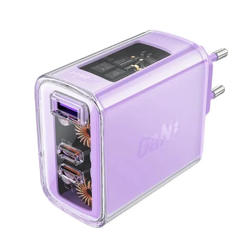 Acefast töltő GaN 65W 3 port (1xUSB, 2xUSB C) lila (A45)