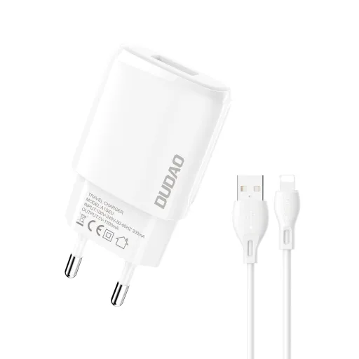 Dudao USB-A 7.5W töltő + USB-A - Lightning kábel 1m fehér (A1sEUL)