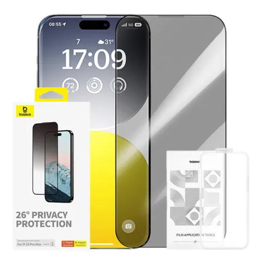 Baseus Diamond privacy edzett üvegfólia iPhone 15 Pro Max üvegfólia