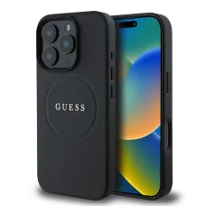 Guess PU Grained Classic Logo MagSafe tok iPhone 16 Pro Fekete