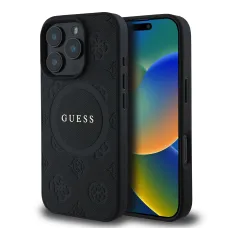 Guess Saffiano Peony bélyegző MagSafe tok iPhone 16 Pro Max Fekete