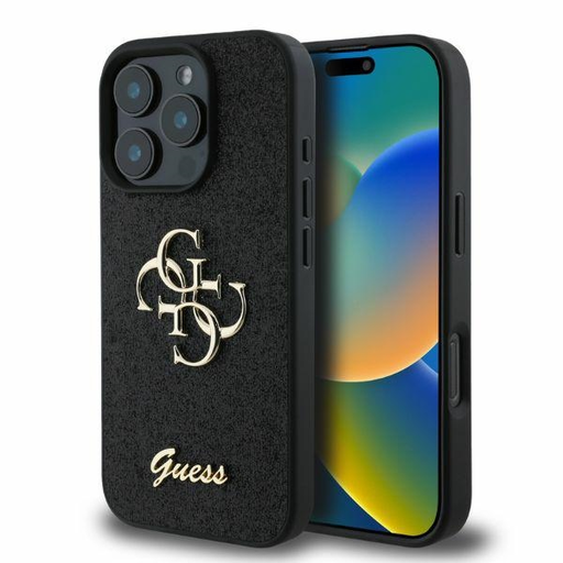 Guess PU Fixed Glitter 4G Metal Logo tok iPhone 16 Pro fekete Guess PU Fixed Glitter 4G Metal Logo tok iPhone 16 Pro fekete