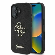 Guess PU Fixed Glitter 4G Metal Logo tok iPhone 16 készülékhez fekete