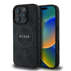 Guess PU Leather 4G Színes Gyűrű MagSafe Tok iPhone 16 Pro-hoz Fekete