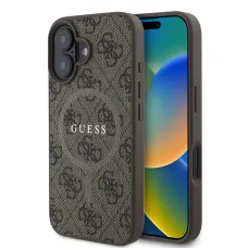 Guess PU Bőr 4G Színes Gyűrű MagSafe tok iPhone 16 Barnás