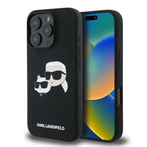 Karl Lagerfeld Folyékony Szilikon Kétfejű MagSafe tok iPhone 16 Pro Fekete