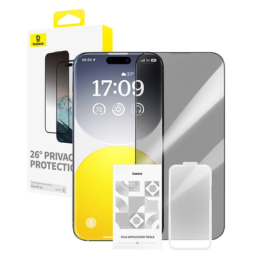 Baseus Diamond adatvédelmi edzett üvegfólia iPhone 15 Baseus Diamond adatvédelmi edzett üvegfólia iPhone 15