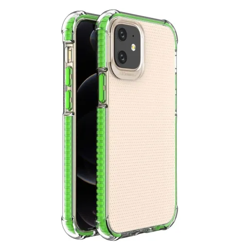 Spring Armor átlátszó TPU gél robusztus védőtok színes kerettel iPhone 12 Mini-hez zöld