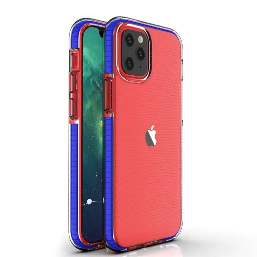 Spring Case átlátszó TPU gél védőtok színes kerettel iPhone 13 mini-hez sötétkék