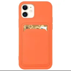 Card Case szilikontok kártyatartóval dokumentumokhoz iPhone 12 Pro Max-hoz narancssárga tok