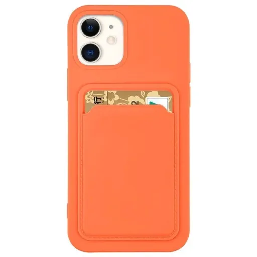 Card Case szilikontok kártyatartóval dokumentumokhoz iPhone 12 Pro Max-hoz narancssárga tok