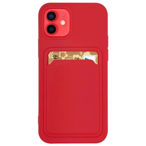 Card Case szilikon tok kártyatartóval iPhone 12 Pro Max piros tok