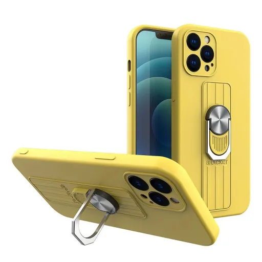 Ring Case szilikon tok ujjpánttal és állvánnyal iPhone 11 Pro-hoz, sárga