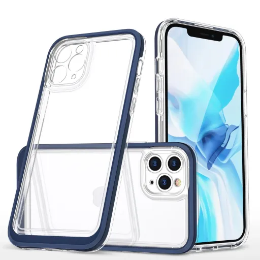 Clear 3 az 1-ben tok iPhone 11 Pro Max kék keret zselés tok