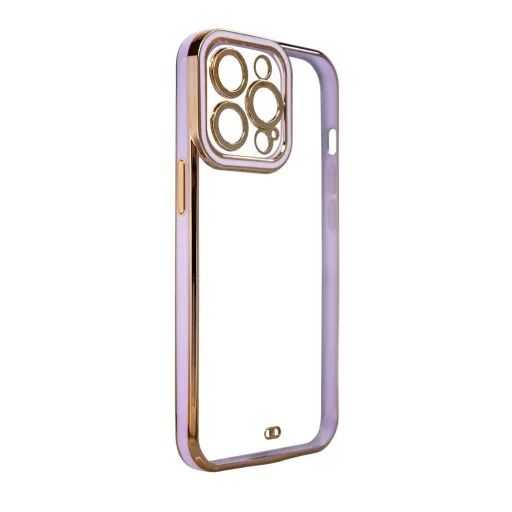 Fashion Case iPhone 12 Pro Max tok Gold Frame Gel Case Purple