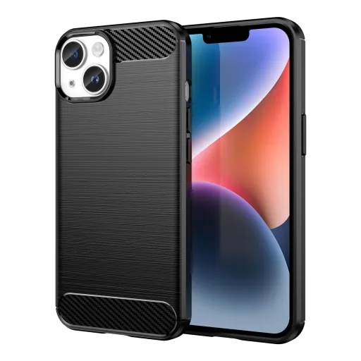 Carbon tok iPhone 14 tok rugalmas gél hátlap fekete